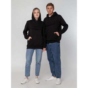 Худи унисекс с карманом на груди Chest Pocket, черное, размер M/L