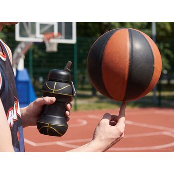 Складная бутылка для воды Basketball Flex, черная