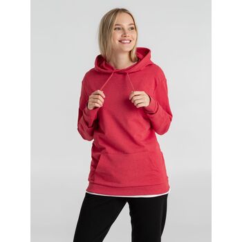 Толстовка с капюшоном унисекс Hoodie, красный меланж, размер S