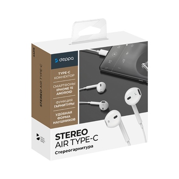 Стереогарнитура Stereo Air Type-C, белый, Deppa