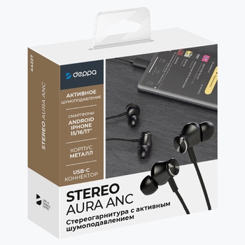 Стереогарнитура Stereo Aura ANC, USB-C, черный, Deppa