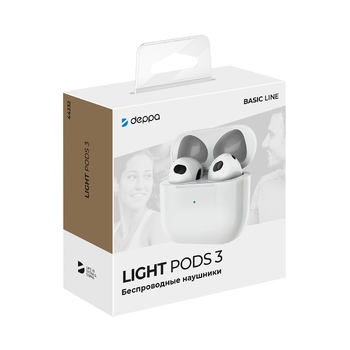 Беспроводные наушники с микрофоном Light Pods 3 , TWS, BT 5.4, 300 мАч, белый, Deppa