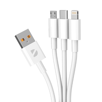 Дата-кабель 3 в 1: micro USB, USB-C, Ligthning, 1.2м, белый, Deppa