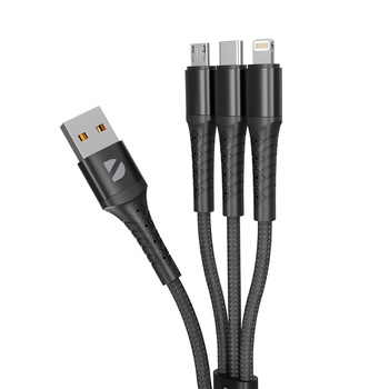 Дата-кабель Armor 3 в 1: micro USB, USB-C, Ligthning, 1.2м, черный, Deppa