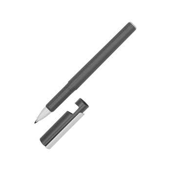 Ручка пластиковая шариковая трехгранная «Nook» с подставкой для телефона в колпачке, серый/белый