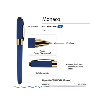 Ручка пластиковая шариковая «Monaco», 0,5мм, синие чернила, темно-синий