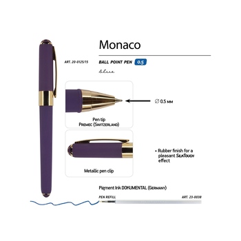 Ручка пластиковая шариковая «Monaco», 0,5мм, синие чернила, виноградный