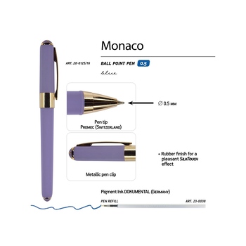 Ручка пластиковая шариковая «Monaco», 0,5мм, синие чернила, лавандовый