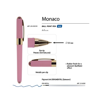 Ручка пластиковая шариковая «Monaco», 0,5мм, синие чернила, розовый