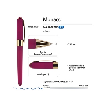 Ручка пластиковая шариковая «Monaco», 0,5мм, синие чернила, пурпурный