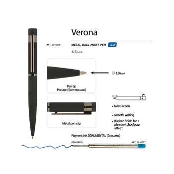 Ручка металлическая шариковая «Verona», софт-тач, 1.0 мм, черная