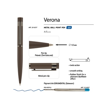 Ручка металлическая шариковая «Verona», софт-тач, 1.0 мм, коричневая