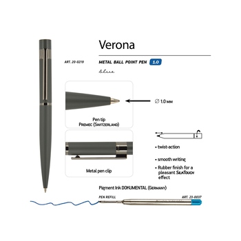 Ручка шариковая автоматическая BrunoVisconti "VERONA" цвет корпуса серый, soft-touch, 1 мм, синяя