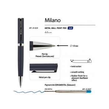 Ручка шариковая автоматическая BrunoVisconti® "MILANO" цвет корпуса синий, 1 мм