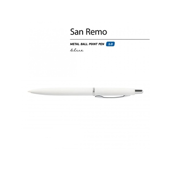 Ручка "SAN REMO" шариковая, автоматическая, белый металлический корпус 1.00 мм, синяя