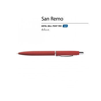 Ручка "SAN REMO" шариковая, автоматическая, красный  металлический корпус 1.00 мм, синяя
