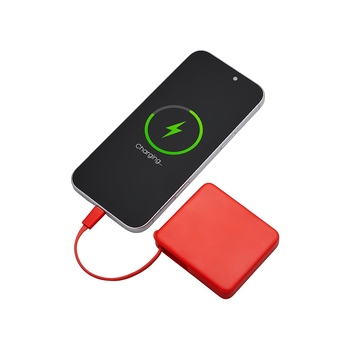 Внешний аккумулятор со встроенным кабелем USB-C «Дэнси», 5000 мАч, красный