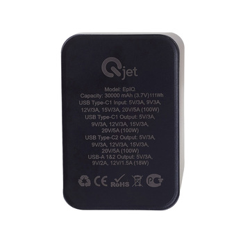 Внешний аккумулятор для ноутбуков «EpIQ», 100 Вт, 30000 mAh, темно-серый
