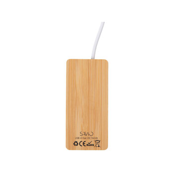 USB хаб с подсветкой лого «Reedia S5», 3*USB, 1*Type C, бамбук, черный