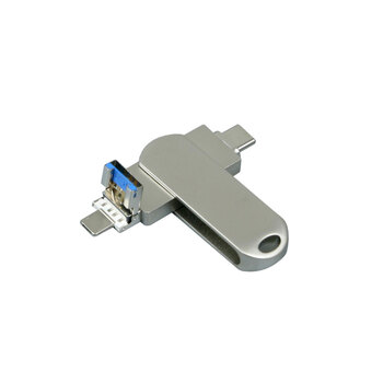 Металлическая флешка для айфона 3 в 1 (i-flash_TYPEC_3_in_1.32.S, I= 32 Гб USB 3.0, Металлический корпус. Без перс.)