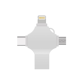 USB-флешка на 32 Гб 4 в 1 поворотный механизм, c дополнительными разъемами MicroUSB, TypeC и Lightning, серебристый
