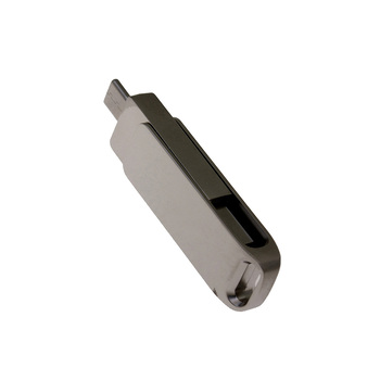 USB 2.0- флешка на 16 Гб поворотный механизм 2 в 1, c дополнительным разъемом Type-C с одноцветным металлическим клипом, серый