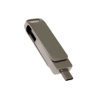 USB 3.0- флешка на 128 Гб поворотный механизм 2 в 1, c дополнительным разъемом Type-C с одноцветным металлическим клипом, серый