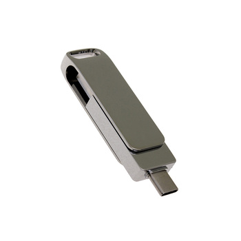 USB 3.0- флешка на 32 Гб поворотный механизм 2 в 1, c дополнительным разъемом Type-C с одноцветным металлическим клипом, серебристый