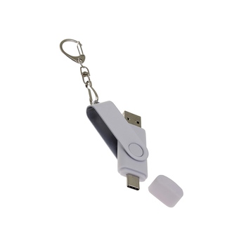 USB-флешка на 32 Гб 2 в 1 поворотный механизм, c дополнительным разъемом Type-C с одноцветным металлическим клипом, белый