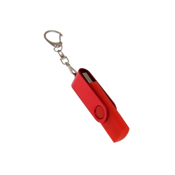 USB-флешка на 64 Гб 2 в 1 поворотный механизм, c дополнительным разъемом Type-C с одноцветным металлическим клипом, красный