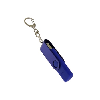USB-флешка на 64 Гб 2 в 1 поворотный механизм, c дополнительным разъемом Type-C с одноцветным металлическим клипом, синий