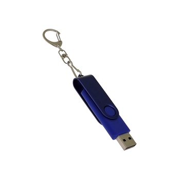 USB-флешка на 64 Гб 2 в 1 поворотный механизм, c дополнительным разъемом Type-C с одноцветным металлическим клипом, синий