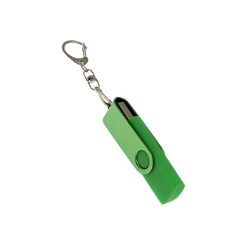 USB-флешка на 64 Гб 2 в 1 поворотный механизм, c дополнительным разъемом Type-C с одноцветным металлическим клипом, зеленый