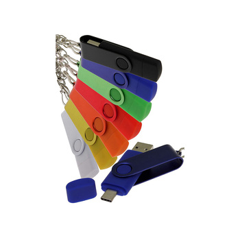 USB-флешка на 8 Гб 2 в 1 поворотный механизм, c дополнительным разъемом Type-C с одноцветным металлическим клипом, черный
