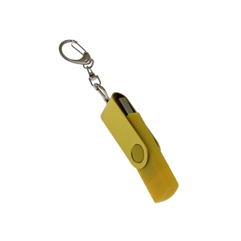 USB-флешка на 128 Гб 2 в 1 поворотный механизм, c дополнительным разъемом Type-C с одноцветным металлическим клипом, желтый