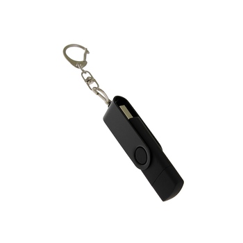 USB-флешка на 16 Гб 2 в 1 поворотный механизм, c дополнительным разъемом Type-C с одноцветным металлическим клипом, черный
