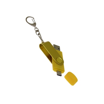 USB-флешка на 256 Гб 2 в 1 поворотный механизм, c дополнительным разъемом Type-C с одноцветным металлическим клипом, желтый