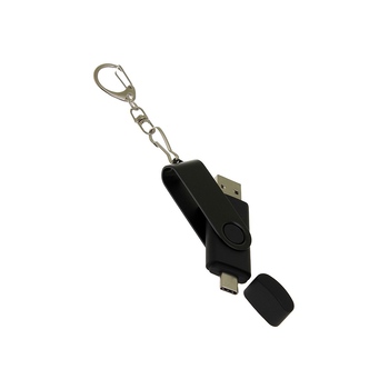 USB-флешка на 32 Гб 2 в 1 поворотный механизм, c дополнительным разъемом Type-C с одноцветным металлическим клипом, черный