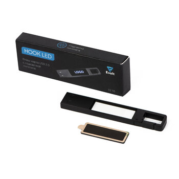 USB 2.0- флешка на 32 Гб c подсветкой логотипа «Hook LED», темно-серый, синяя подсветка