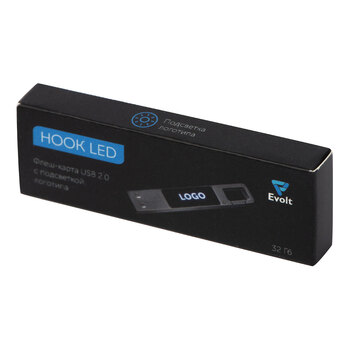 USB 2.0- флешка на 32 Гб c подсветкой логотипа «Hook LED», темно-серый, синяя подсветка