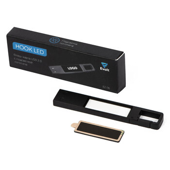 USB 2.0- флешка на 32 Гб c подсветкой логотипа «Hook LED», темно-серый, белая подсветка
