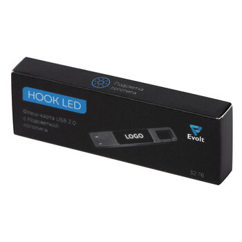 USB 2.0- флешка на 32 Гб c подсветкой логотипа «Hook LED», темно-серый, белая подсветка