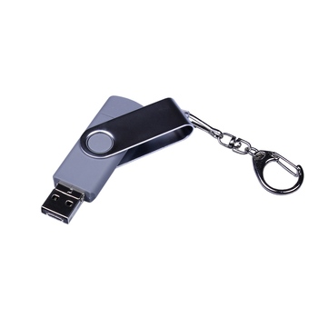 USB-флешка на 16 Гб поворотный механизм, c двумя дополнительными разъемами MicroUSB и TypeC, серебро