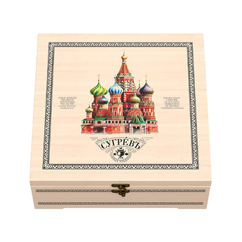 Шкатулка "Народы России": 7 купажей чая, матрешка ручной работы с мини-вареньем внутри