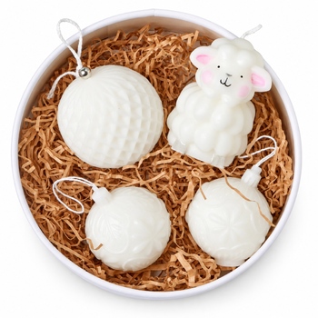 Подарочный набор свечей "Елочная коллекция", 3 шара и овечка