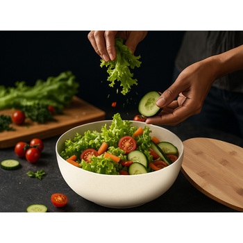 Салатник Bowl с бамбуковой крышкой, бежевый