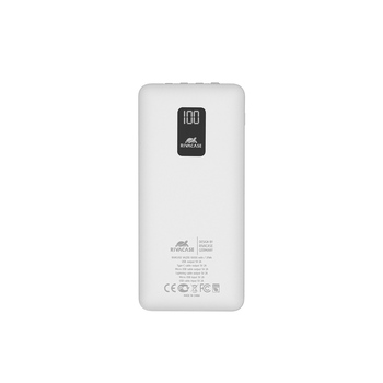 RIVACASE VA2210 (10000 мАч) внешний аккумулятор с дисплеем и встроенными кабелями, белый, 12/48
