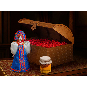 Подарочный набор: кукла фарфоровая, мед, синий
