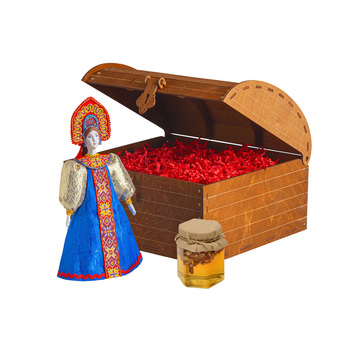 Подарочный набор: кукла фарфоровая, мед, синий