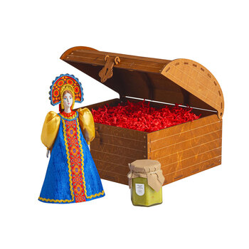Подарочный набор: кукла фарфоровая, крем-мед, красный